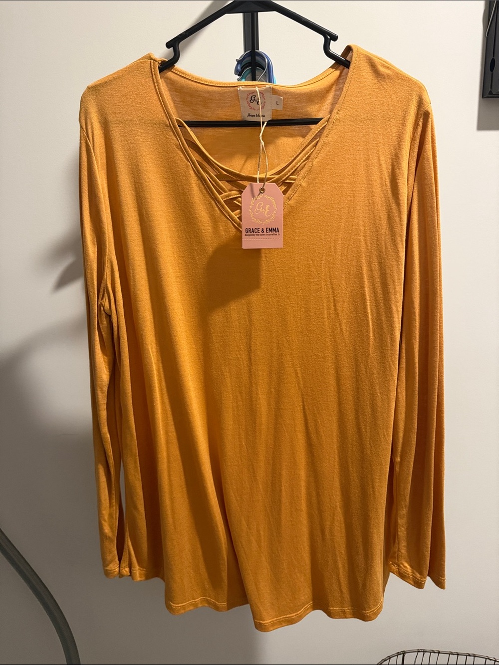Women's Mustard Long-Sleeve Crisscross V-Neck Top